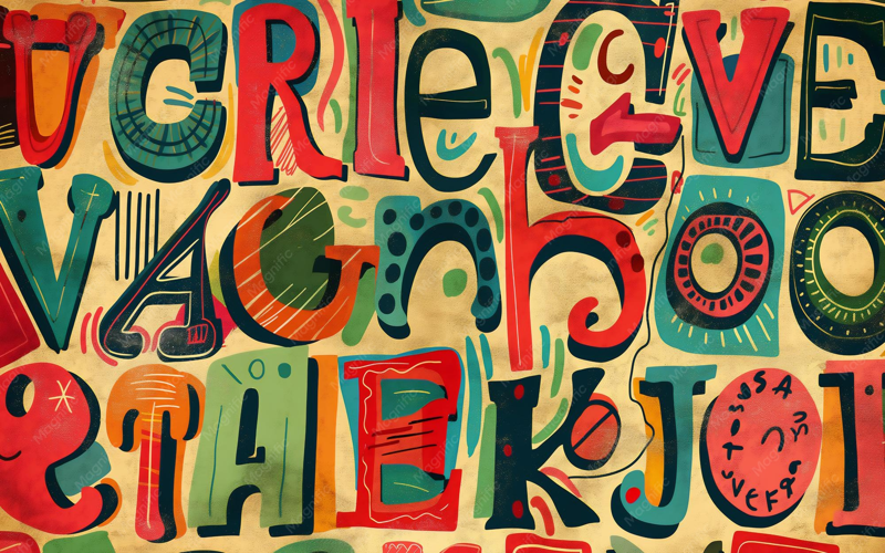 Abstract representation of CSS letter-spacing effects showcasing overlapping and revealing letters in vibrant colors.